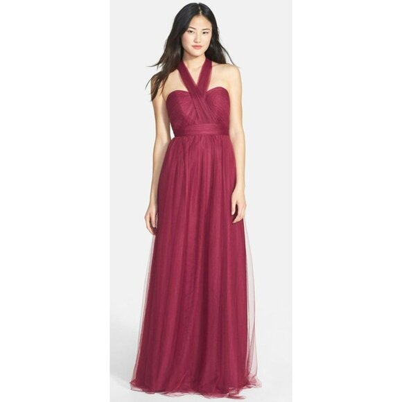 Jenny Yoo Collection Annabelle Dress Tulle Convertible Bridesmaid Red Crimson 8 - Picture 2 of 15